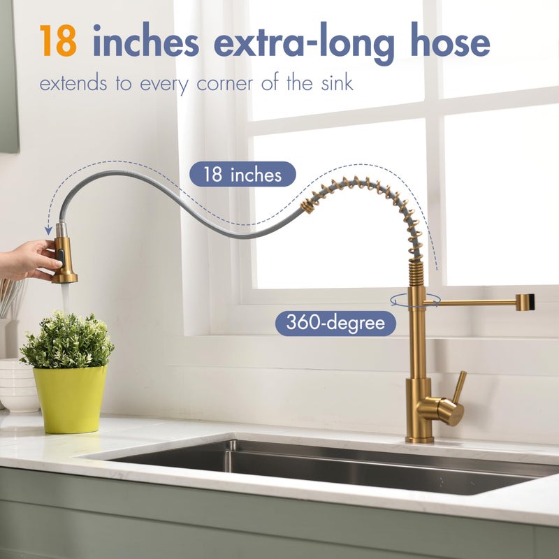 GIMILI Kitchen Faucet with Pull Down Sprayer Single Hole Stainless Steel Sink Faucet, Suitable for Farmhouses, RV, Laundry Room, Outdoor, and Campers. Llave para fregadero de cocina Brushed Gold - Image 5